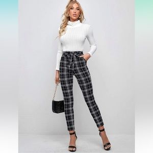 Women's Stretchy Plaid Print Pants Soft Skinny Regular Fashion Leggings